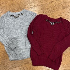 LOFT Gray and Burgundy Embellished Sweater Duo